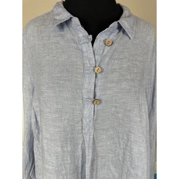 Cynthia Rowley 100% Linen Long Roll Tab Sleeves Light Blue Tunic Blouse Top 1X - Picture 5 of 16